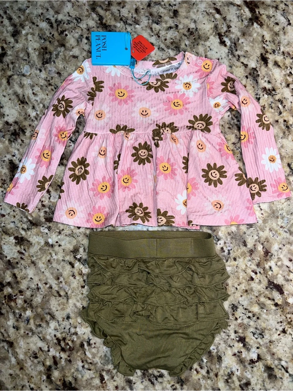 Posh Peanut Fall Flower Power Long Sleeve Peplum Ruffled Bummie Set